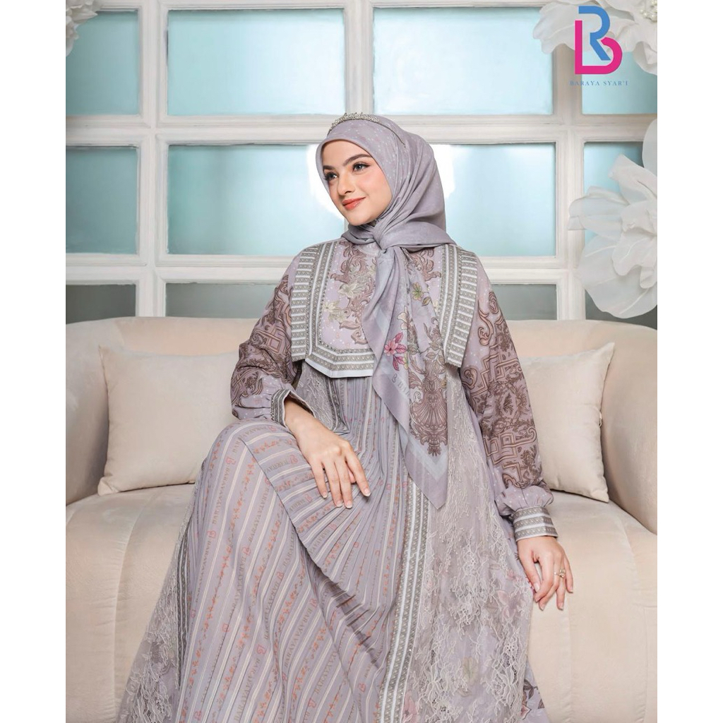 Indah Series by Baraya Syari / gamis printing premium / gamis mewah cantik kekinian bestseller