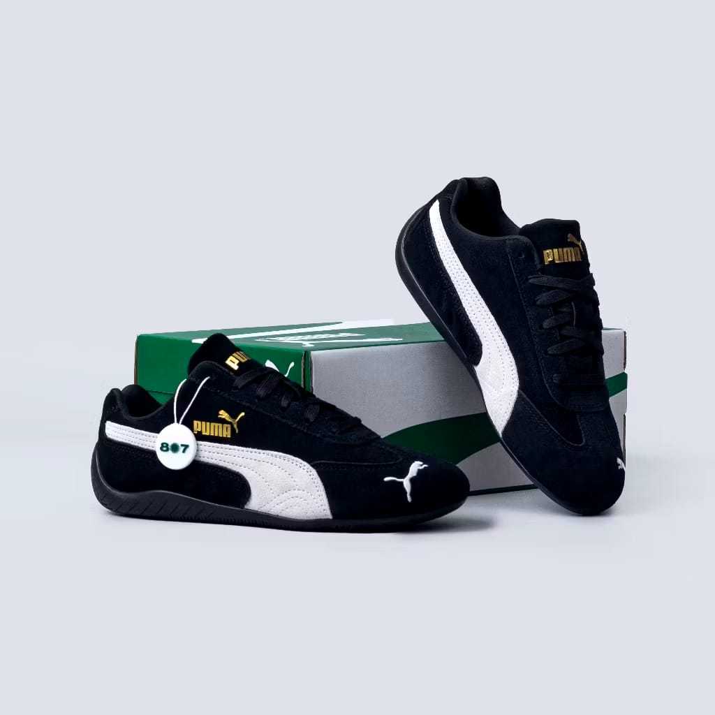 sepatu pma speed'cat hitam putih bahan suede on ukuran lengkap kualitas terbaik