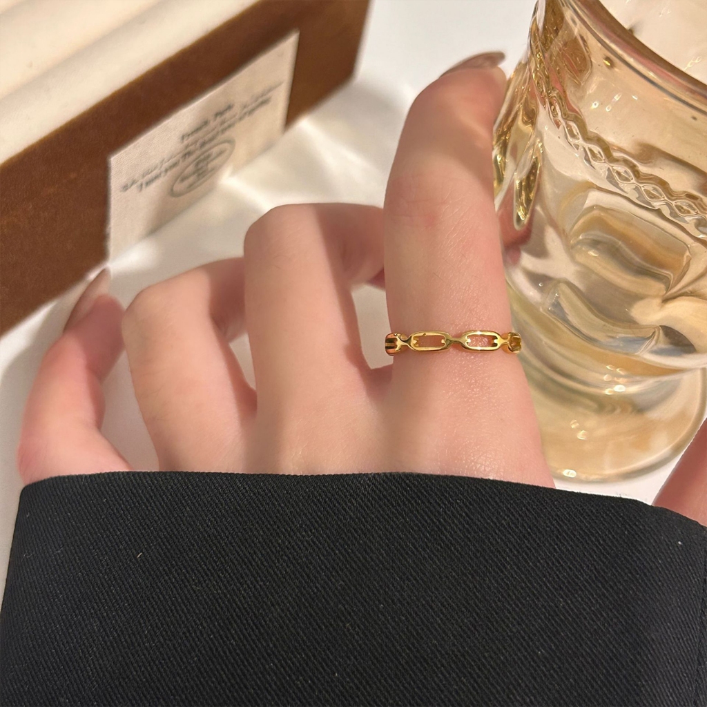 Sederhana Cincin Wanita Titanium Model Rante Anti Karat Tidak Mudah Luntur Cincin Aesthetic Couple B