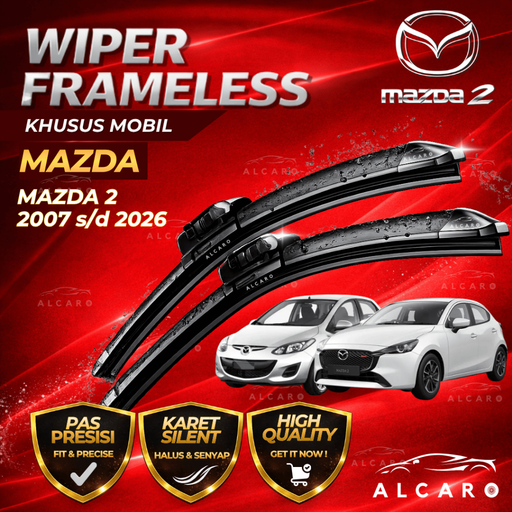 Alcaro Wiper Frameless MAZDA 2 2007 s/d 2026 Original Premium - Sapu Kaca MAZDA 2 - Wiper MAZDA 2 Fr