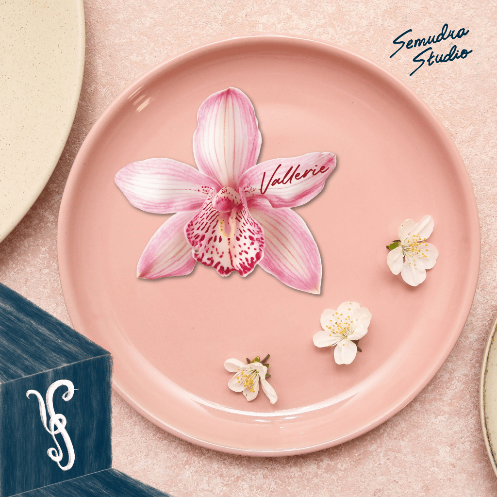 Place card/Tent card/Guest name Custom nama & font | Wedding & Event Name Card | Semudra | Pink orch