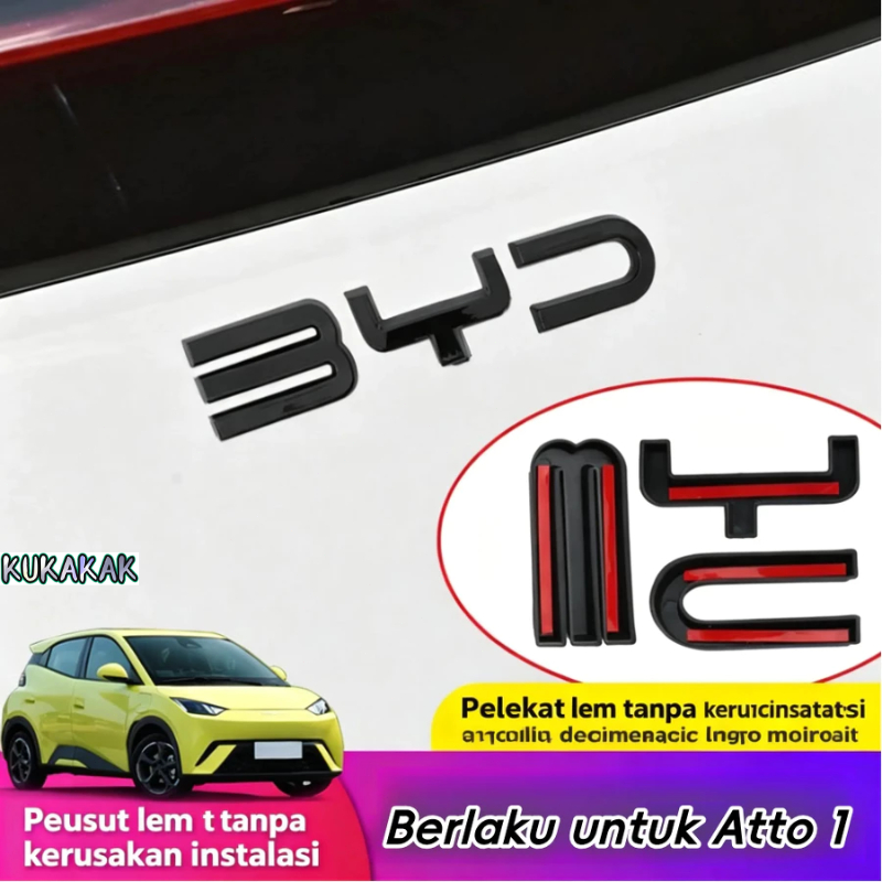 Emblem Logo BYD Atto 1 Hitam 2 PCS - Stiker Logo Mobil BYD Atto 1 PNP, Aksesoris Modifikasi BYD Atto