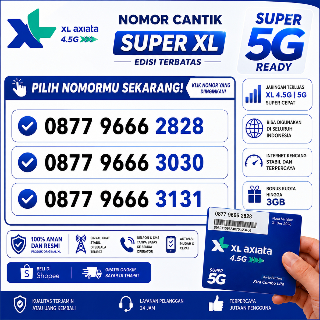 Kartu Perdana XL Pilih Nomor Cantik 5G 4G LtE Bonus Kuota 3GB