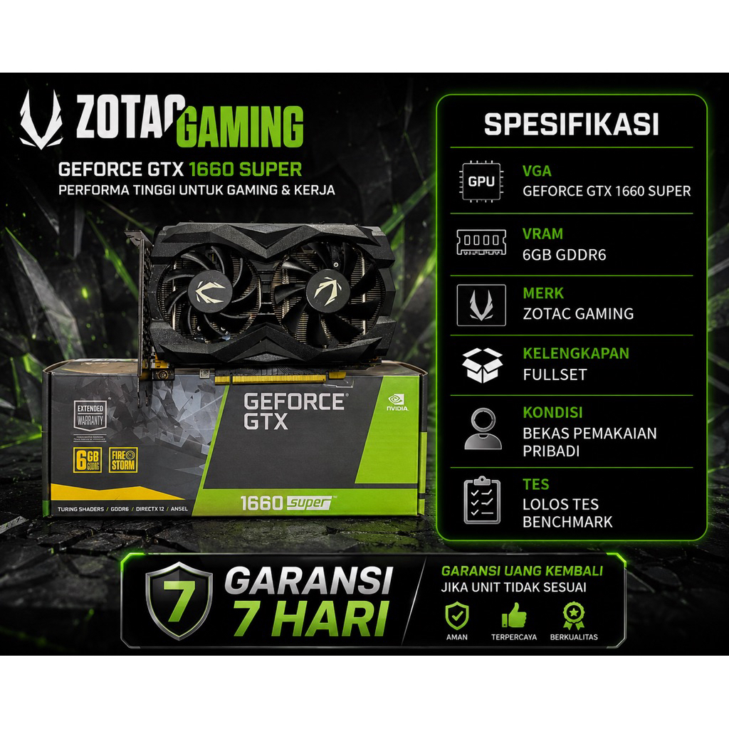 VGA GTX 1660SUPER ZOTAC GAMING 6GB GDDR6 Unit mulus Unit Normal garansi