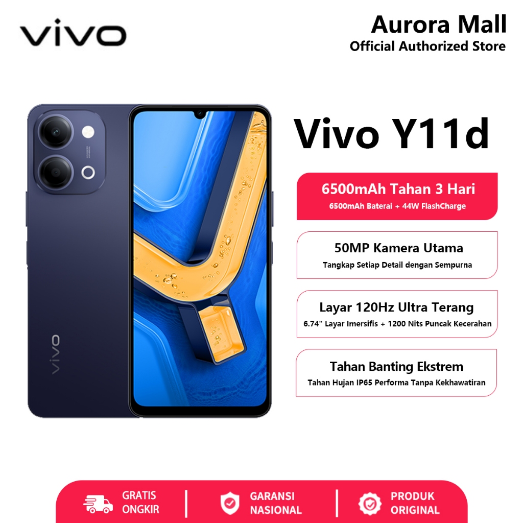 Vivo Y11d 4/128GB (4GB+4GB Extended RAM) Garansi Resmi Handphone Murah HP Android Terbaru 2026 Ori