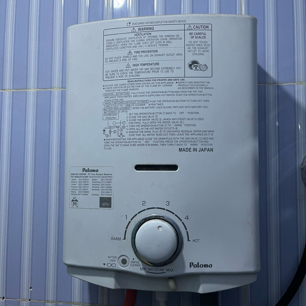 Gas Water Heater Paloma PH-5RX Mesin Pemanas Air Panas Made in Japan Jepang bekas pakai