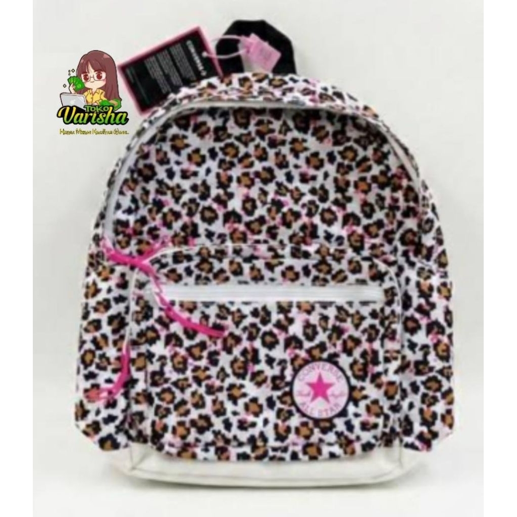 TAS CONVERSE MOTIF LEOPARD PINK COKLAT