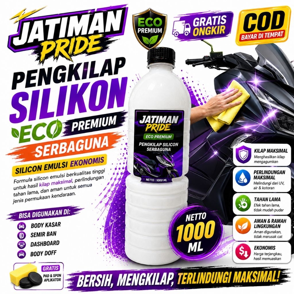 JATIMAN PRIDE Pengkilap & Semir Ban Mobil Motor 1000ml | Body Kinclong MURAH + Spon Busa