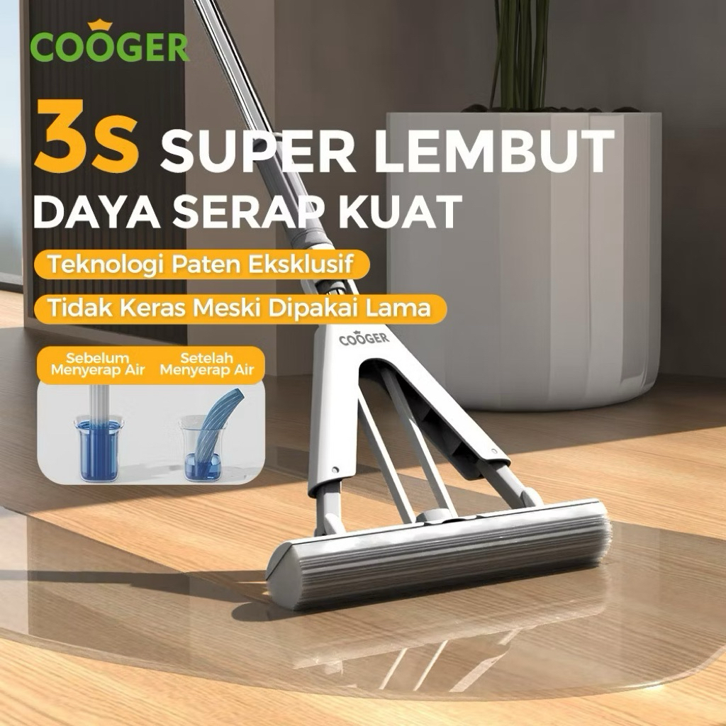 COOGER Alat Pel Lantai Praktis / Sponge Mop Pel Lantai Peras Otomatis - A14711