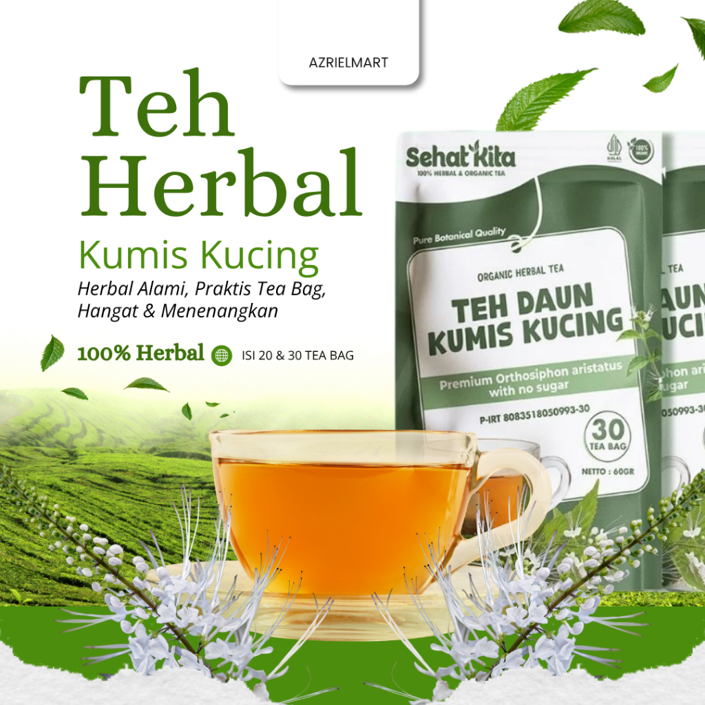 Teh Daun Kumis Kucing Asli Herbal Kesehatan Teh Daun Kumis Kucing Segar Original Official Store Isi 