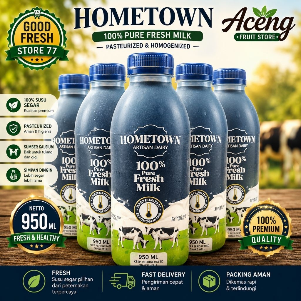 Hometwon pure  fresh milk  susu home town fresh 950 ml