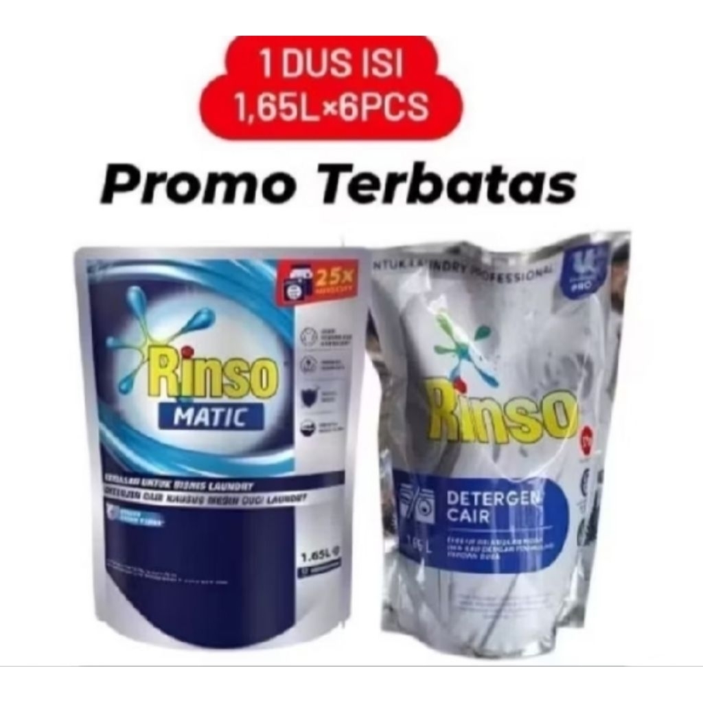 1 KARTON Deterjen Cair Rinso Matic 1.65 Liter Isi 6 Pcs - Efektif Hilangkan Noda, Ramah Lingkungan