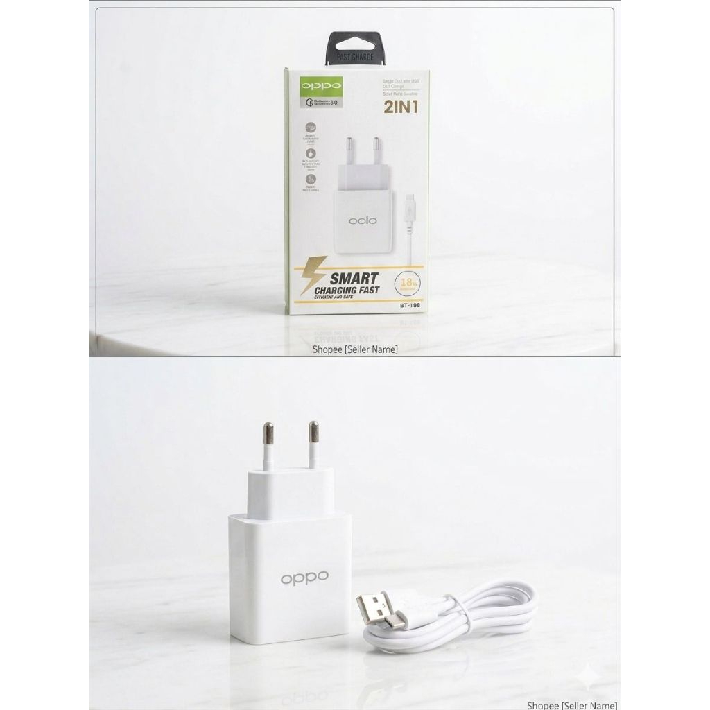 [INFO PROMO] Charger Fast Charging 18W Smart Charging 2IN1 Real-time Safety Wall Charger Adapter + K