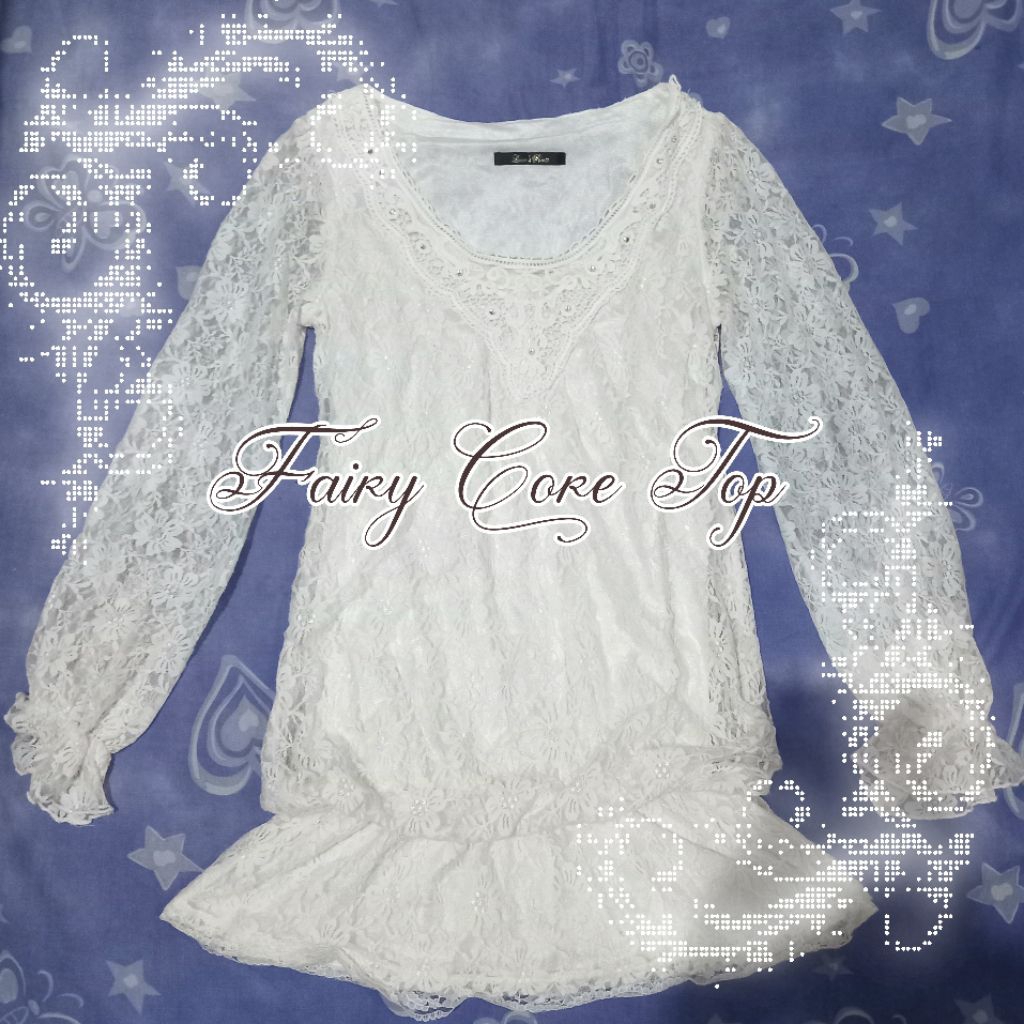 White Vintage Fairy Core Floral Blouse