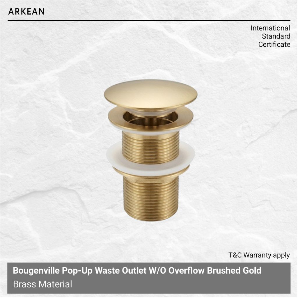 Arkean Pop-Up Waste Outlet Afur Tebal Wastafel Tombol Tekan Bulat Filter Saringan Pembuangan Brushed