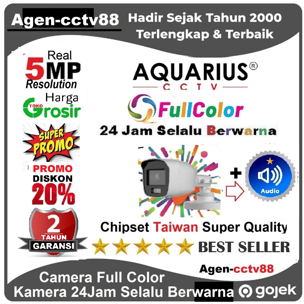 Kamera CCTV 5MP Outdoor Colorvu + Audio AQUARIUS Full Color 24Jam Selalu Berwarna Harga Promo Agen-c