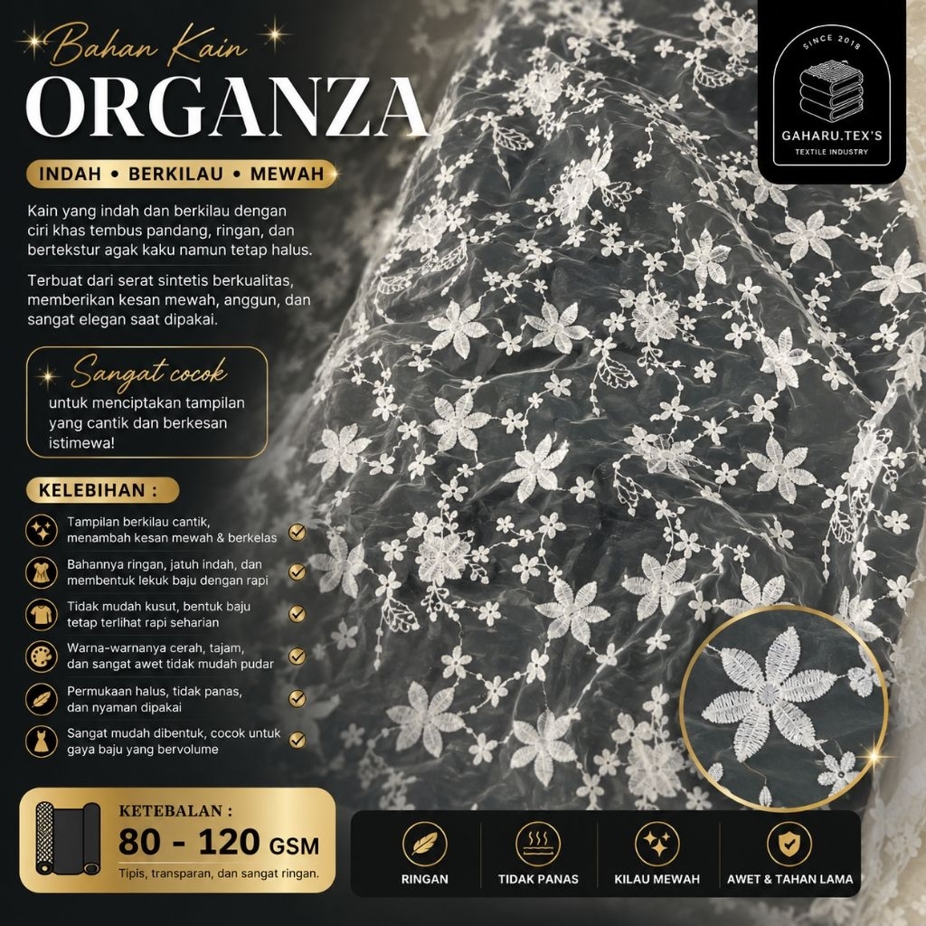 kain organza bordir // kain organza premium // kain organza meteran