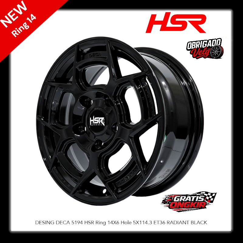 Velg Racing Ring 14 Suzuki New Carry, Apv Original HSR DESING DECA R14X6 H5X114,3 ET36 RADIANT BLACK
