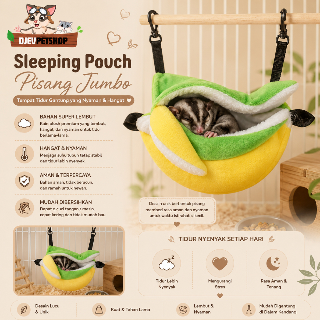 DJEVPETSHOP Sleeping Pouch Pisang Jumbo Besar Untuk Sugar Glider Tupai