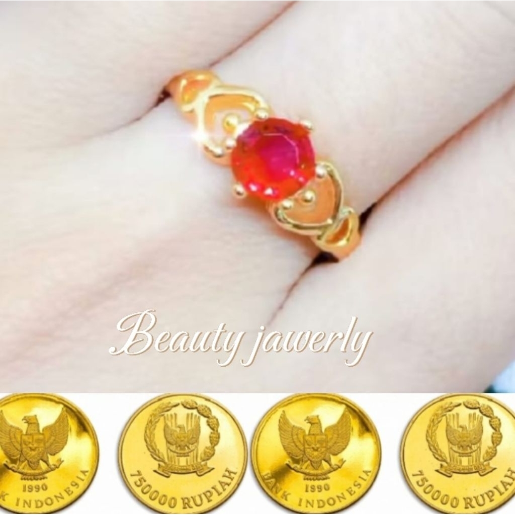 Cincin imut batu merah koin logam 1991 anti karat