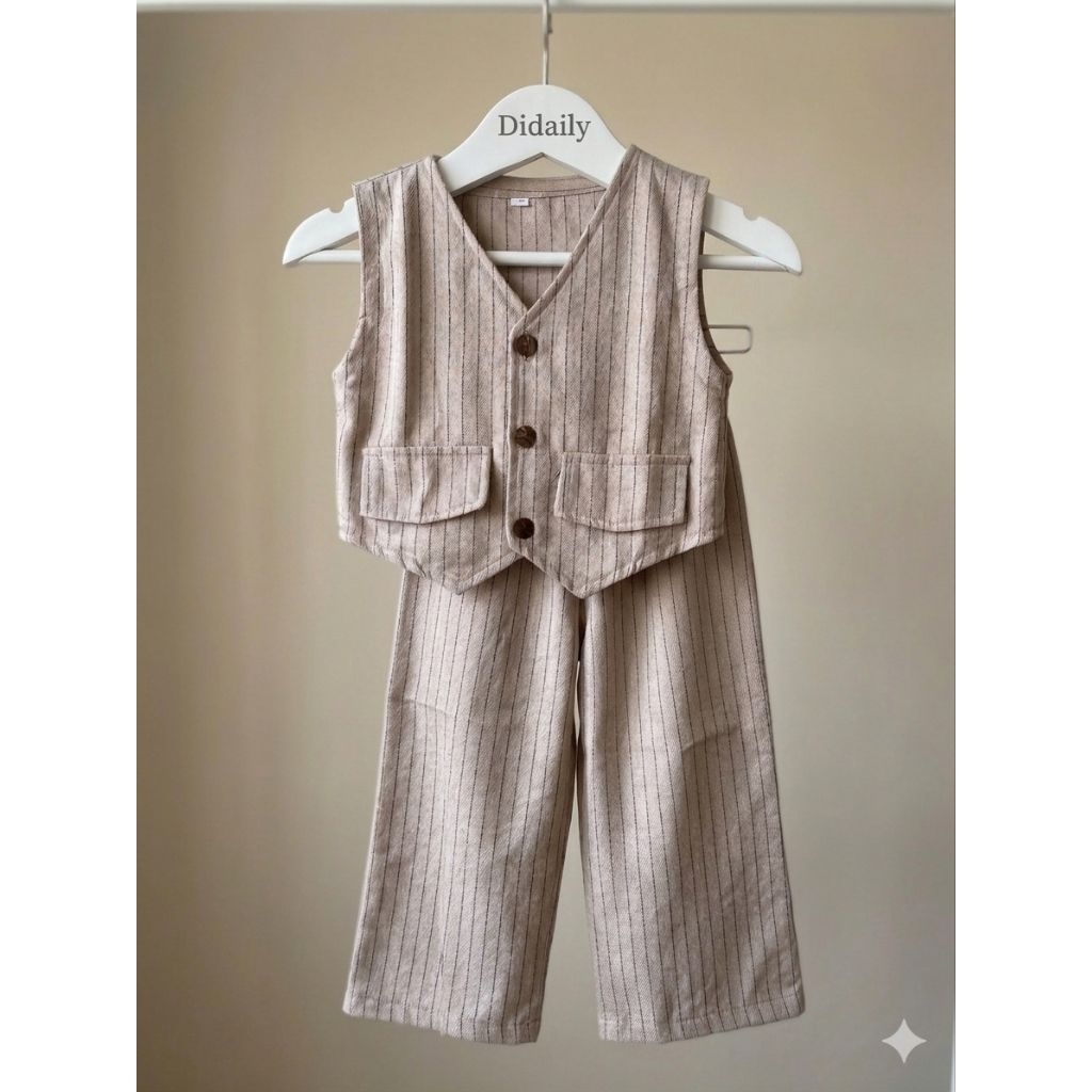 Setelan vest anak perempuan motif salur