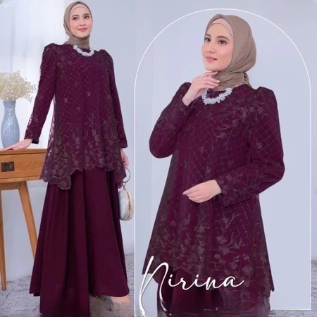Gamis Elegant Model Terbaru Nirina Maxy BO Bahan Crinkle Airflow kombinasi brukat Ukuran M L XL XXL 