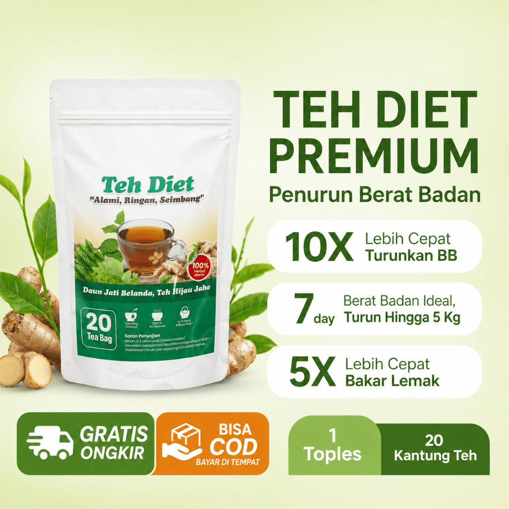Teh Diet Herbal Premium – Teh Pelangsing Perut Buncit Alami Halal Isi 20 Kantung