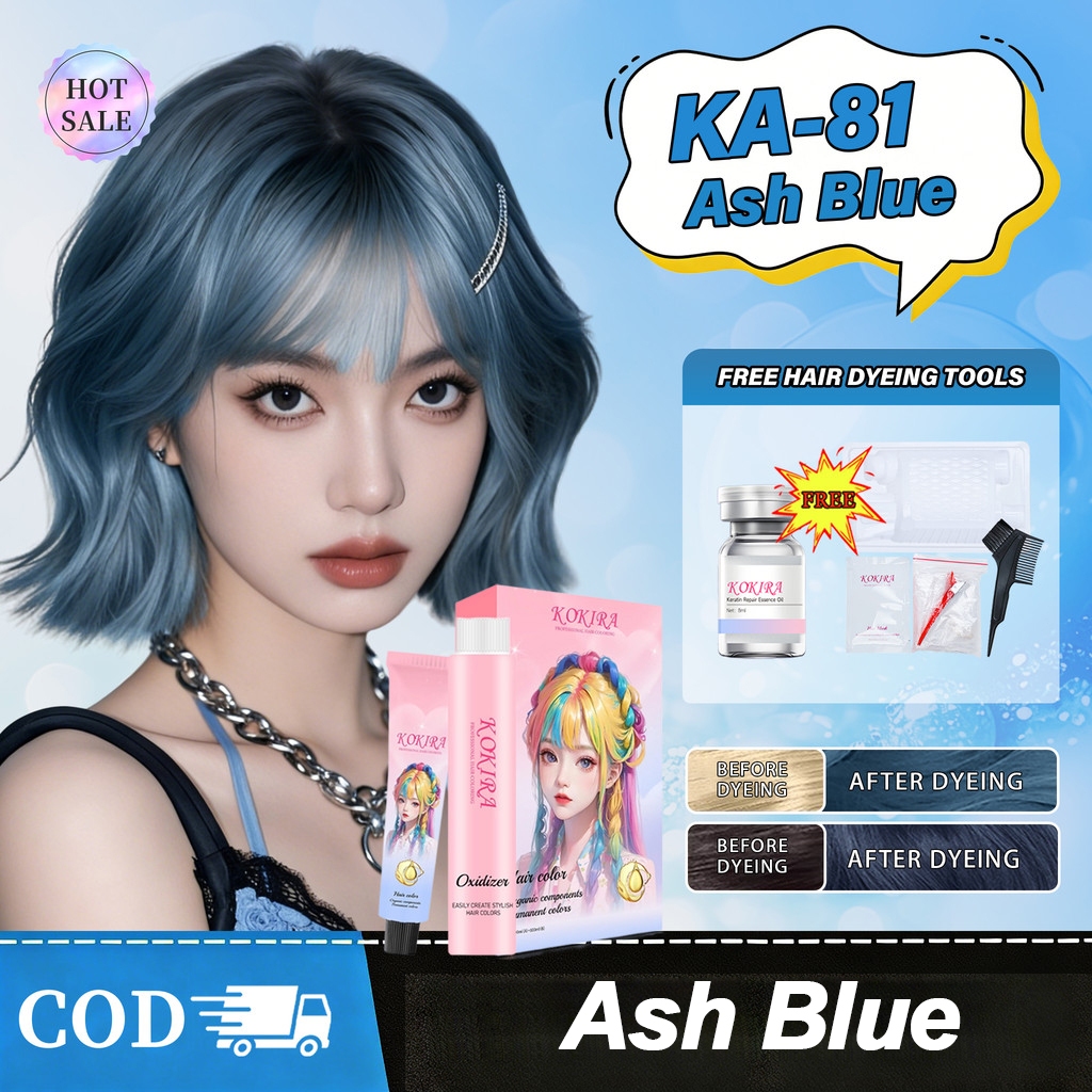 KOKIRA Ash Blue-81 Cat Rambut Tanpa pemutih tidak merusak rambut hair color Pewarna Rambut