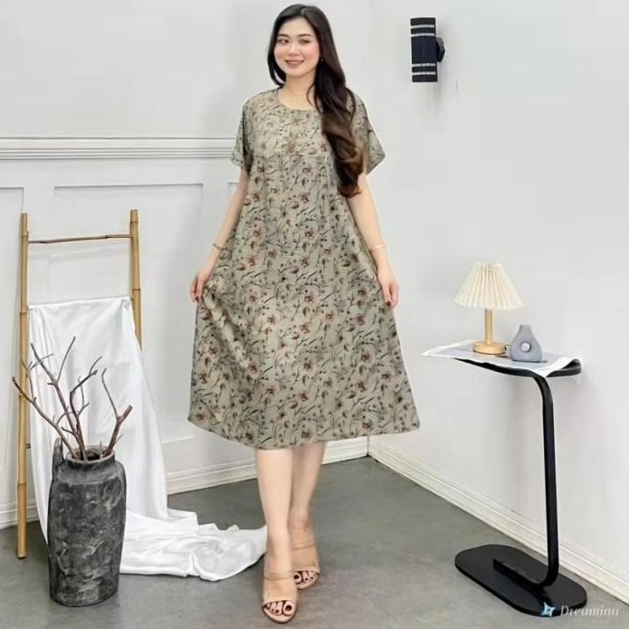 Dress Panjang Lengan Pendek Motif Bunga Warna random model Kasual