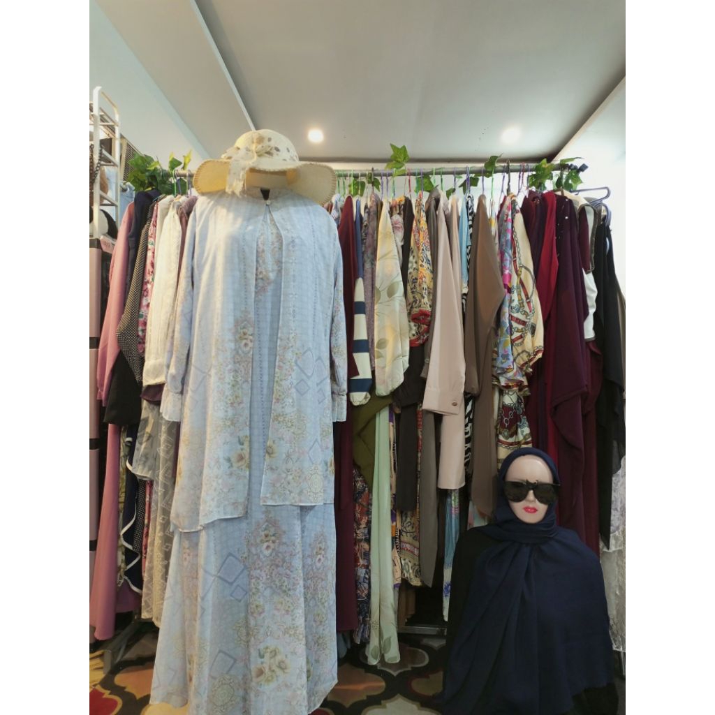 GAMIS CERUTY OUTER LEPAS PASANG BIRU BUNGA LD 114