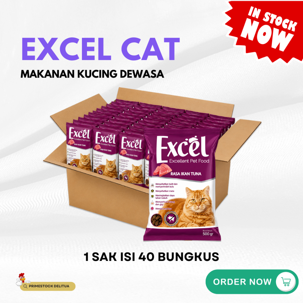 Excel Cat Food 20Kg 1 Sak Isi 40 Bungkus 500gr Makanan Kucing Dewasa Tuna Ayam Dry Food