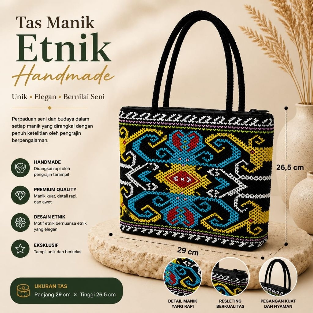Tas Manik Bakul Jumbo Khas Dayak Kalimantan Timur Handmade | Tas Etnik Jumbo Elegan Motif Dayak Kalt