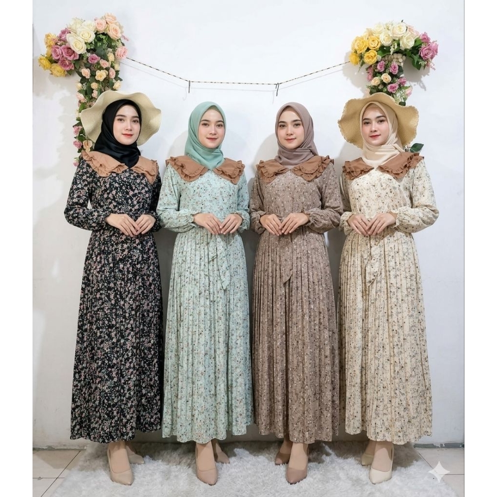 Gamis Lebaran ceruty Maxi Plisket Koreana BKK Vintage Yuna Bangkok 169-2323 Ceruty BKK Premium
