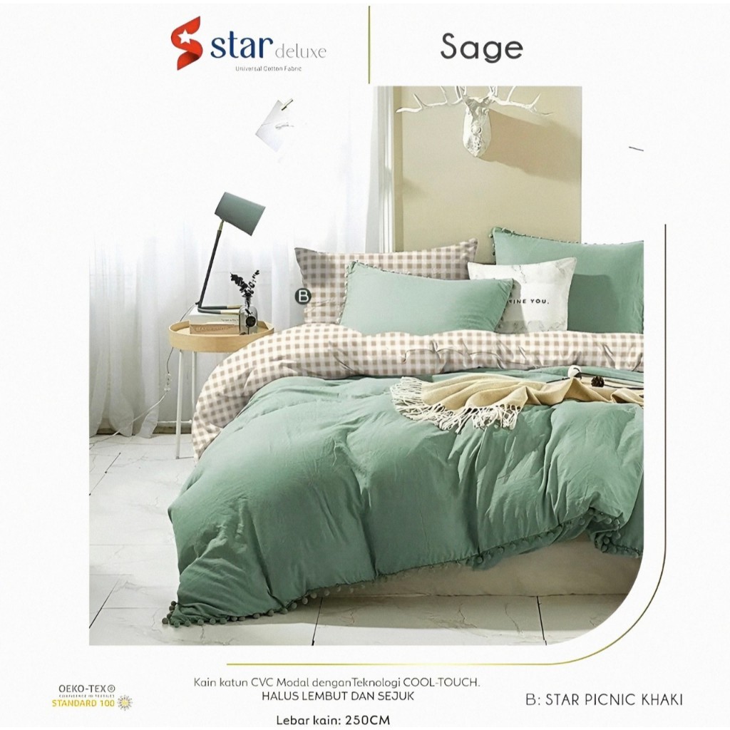 Sprei Set Katun Star Polos Sage