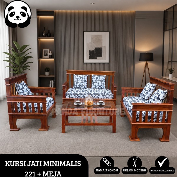 PROMO KURSI JATI 221 MINIMALIS + MEJA KACA + BANTALAN NYA EMPUK NYAMAN / SOFA AESTHETIC BERKUALITAS 