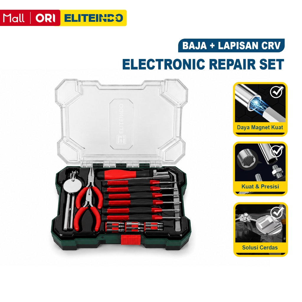 PUNCAK GUNUNG-Kit Alat Perbaikan Elektronik Profesional | Set Obeng & Tang Multifungsi 34 Buah | Ala
