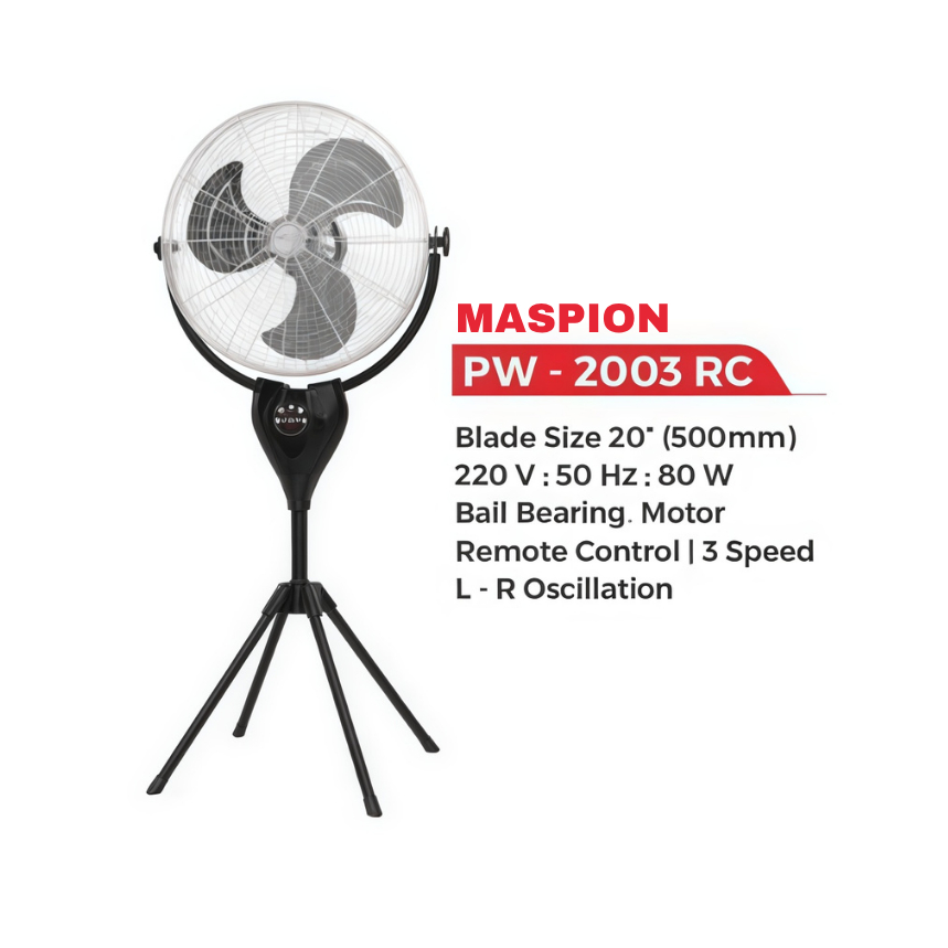 Maspion PW-1805 RC Stand Fan Tornado 18 Inch + Remote Kipas Angin Berdiri Besi Super Kuat Kencang