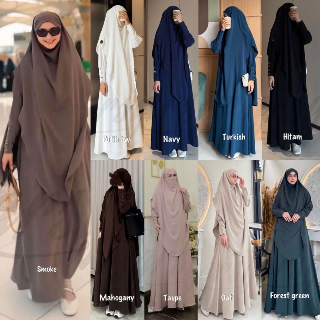 ANJUM SYAR’I BY ARSY HIJAB ALEXA ANTI UV SET KHIMAR CADAR ABAYA SET KHIMAR GAMIS UMROH HAJI SERAGAMA