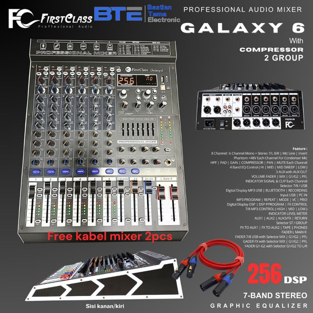 (Free kabel mixer 2pcs) Mixer Audio FirstClass Galaxy 6 8Channel Original Profesional Micer DSP 256 