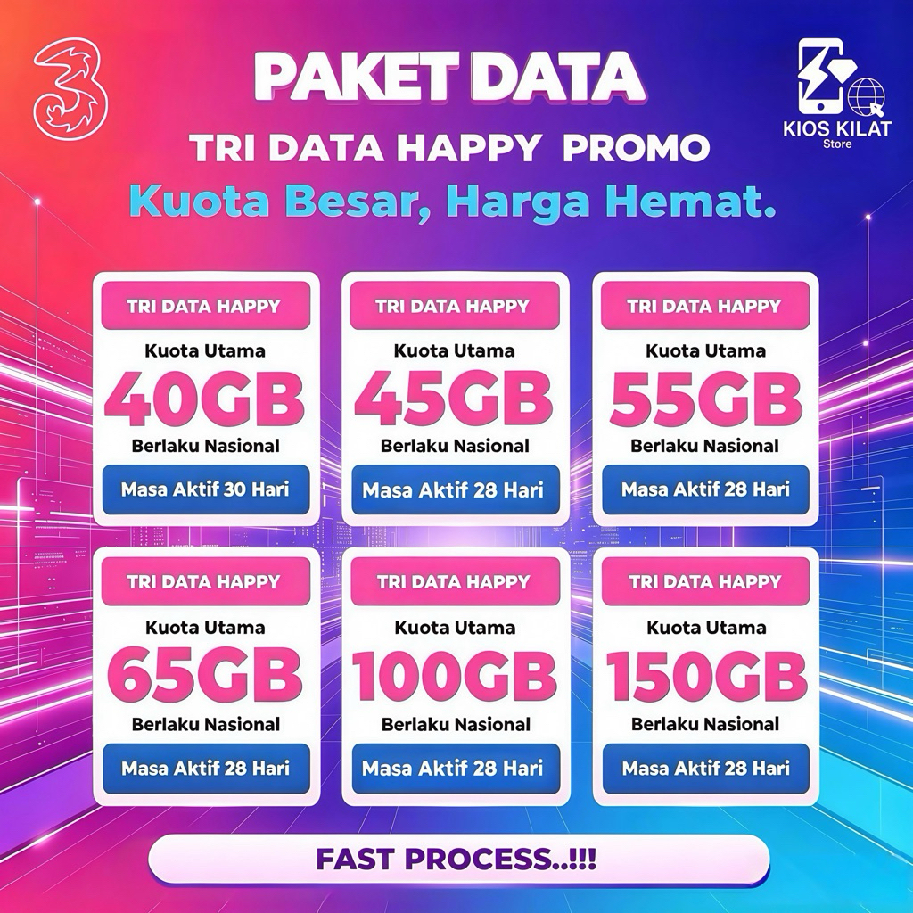 PAKET DATA TRI HAPPY & UNLIMITED ALWAYS ON SUPER TERMURAH