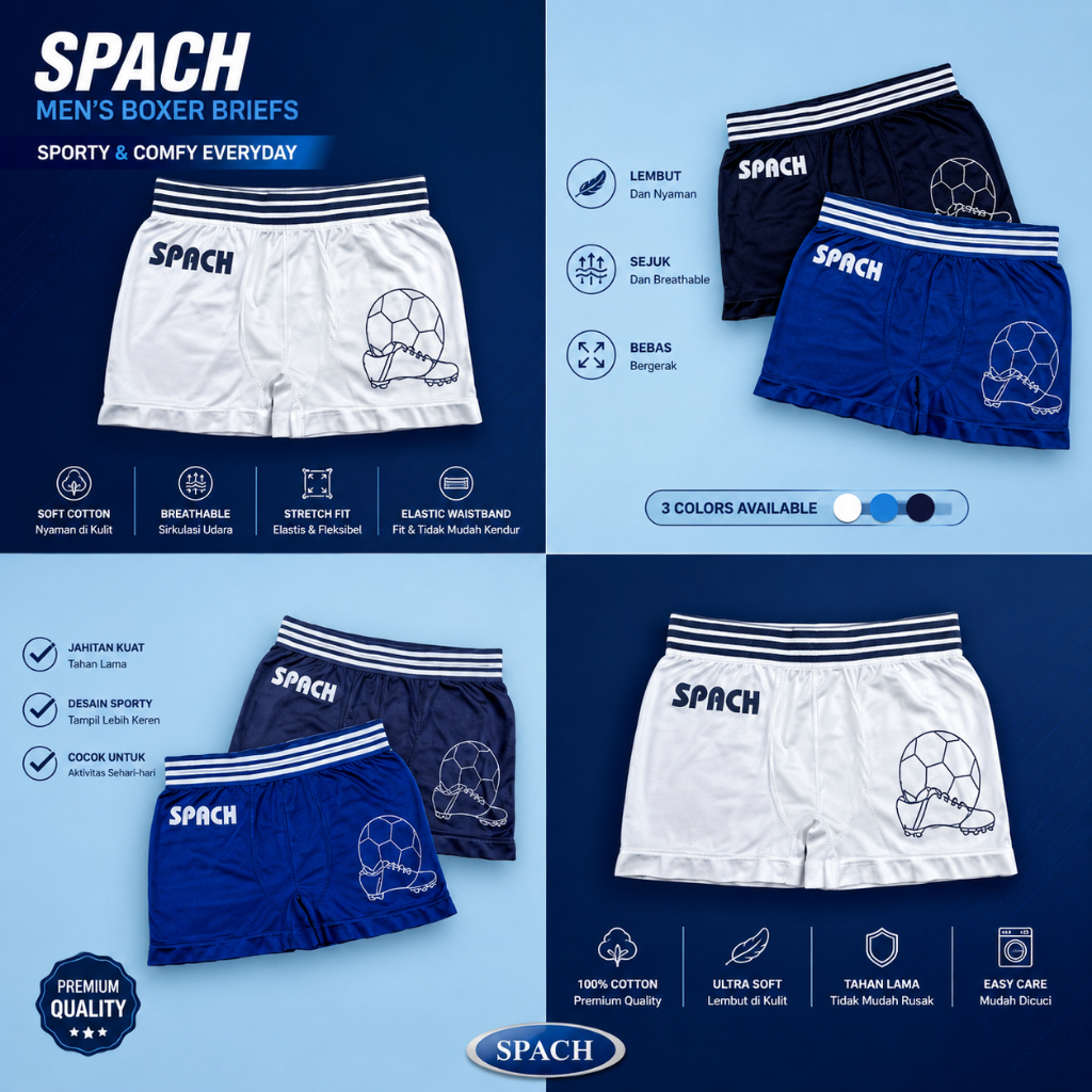 [6 pcs - 12 pcs] Celana Dalam Boxer Anak Laki-Laki Spach Motif Sepak Bola Football/VolleyBall Bahan 