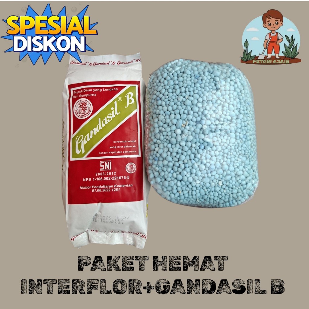 Paket HematGandasil B - pupuk bunga dan buah 500 gram+Pupuk NPK Biru 16-16-16 Interflor Repack 1 KG 