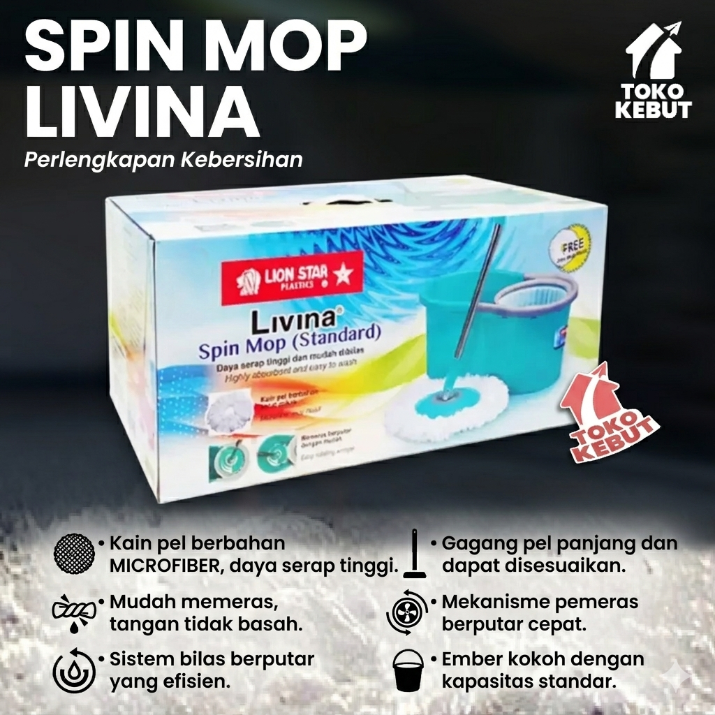 Lion Star Spin Mop Livina BM-45 Plus Alat Pel Lantai Peras Otomatis Praktis