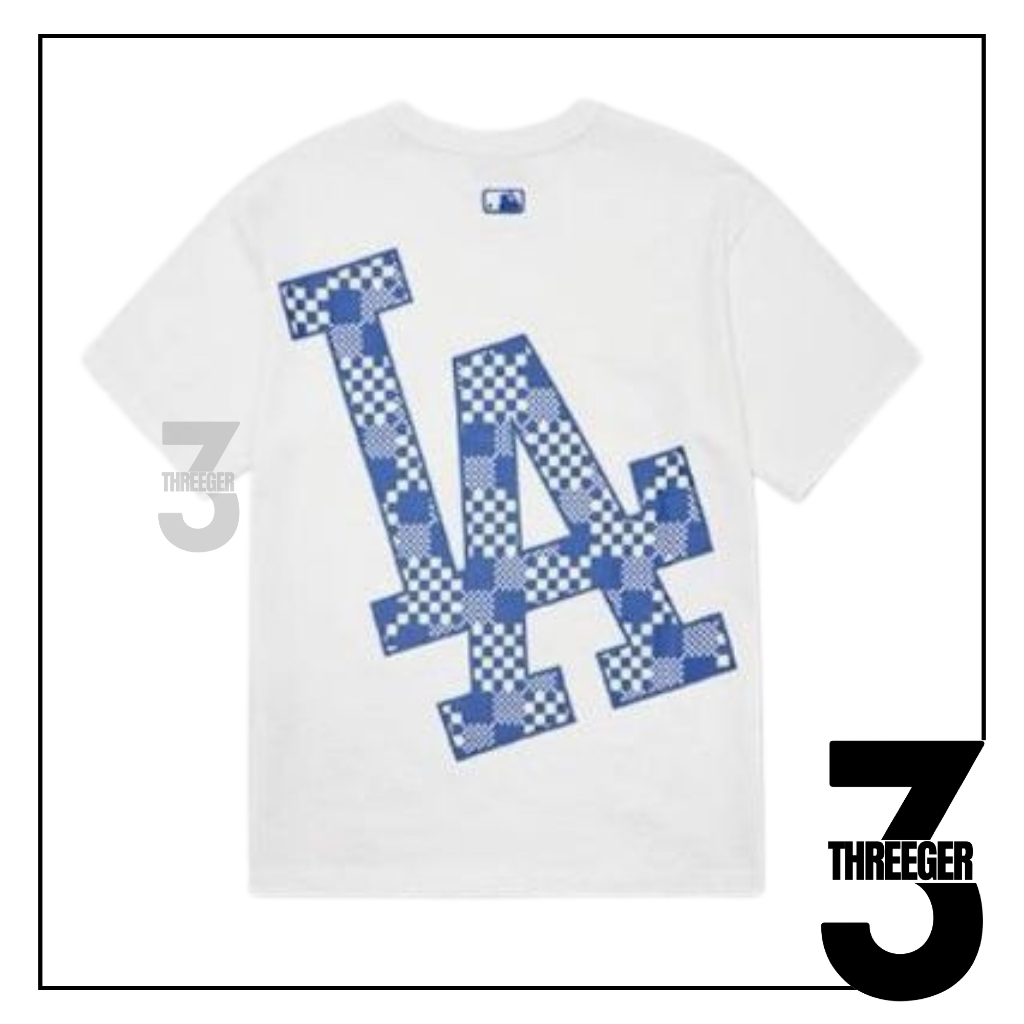 MLB LA Check Blue Logo Tee White Authentic / Kaos MLB Original