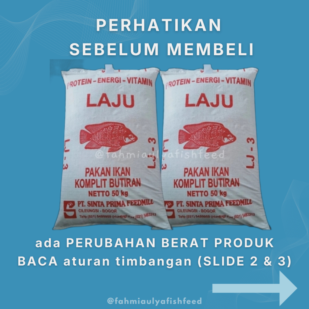 Pakan Ikan Premium LAJU -3  (1 kg/ 1000 gram)  Pelet Pembesaran Ikan Lele Gurame Patin Nila Koi
