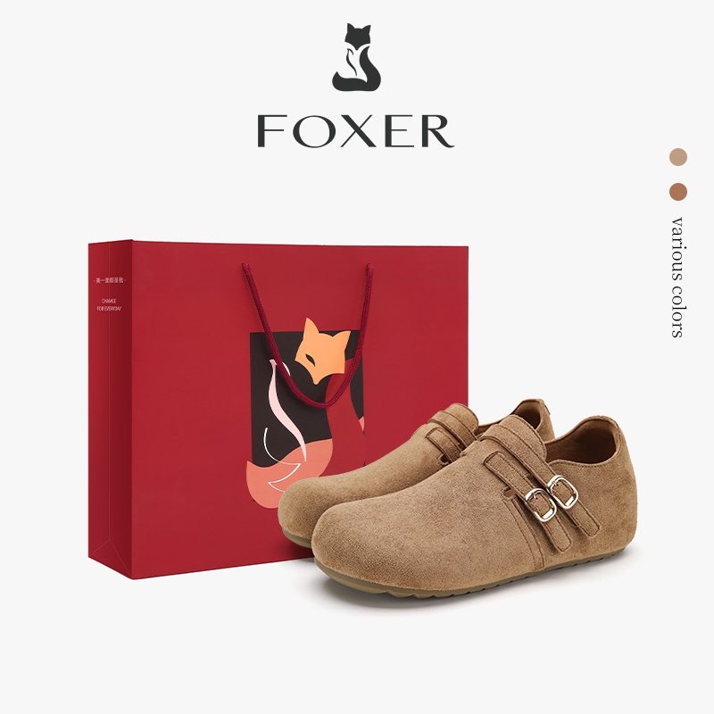 FOXER Sepatu Kasual Wanita Bahan Suede Model Baru Sepatu Loafers Wanita Buckle Strap Suede