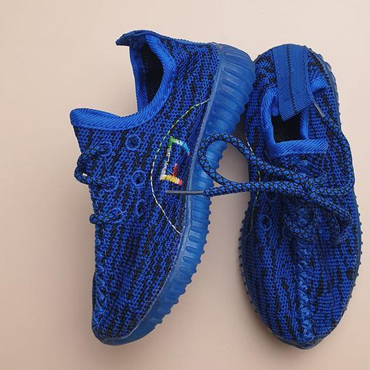 [ Tomkins Warrior Style ] Sepatu Anak Sneaker Knit Shoes Cowok Laki Laki - Blue (Tanpa Led)