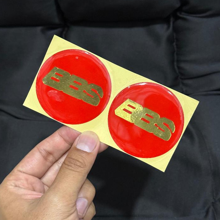 Stiker Cutting Tutup Dop Velg Mobil Timbul Logo B Be eS Merah Gold Ukuran 6, 7 & 5 CM Sticker Timbul