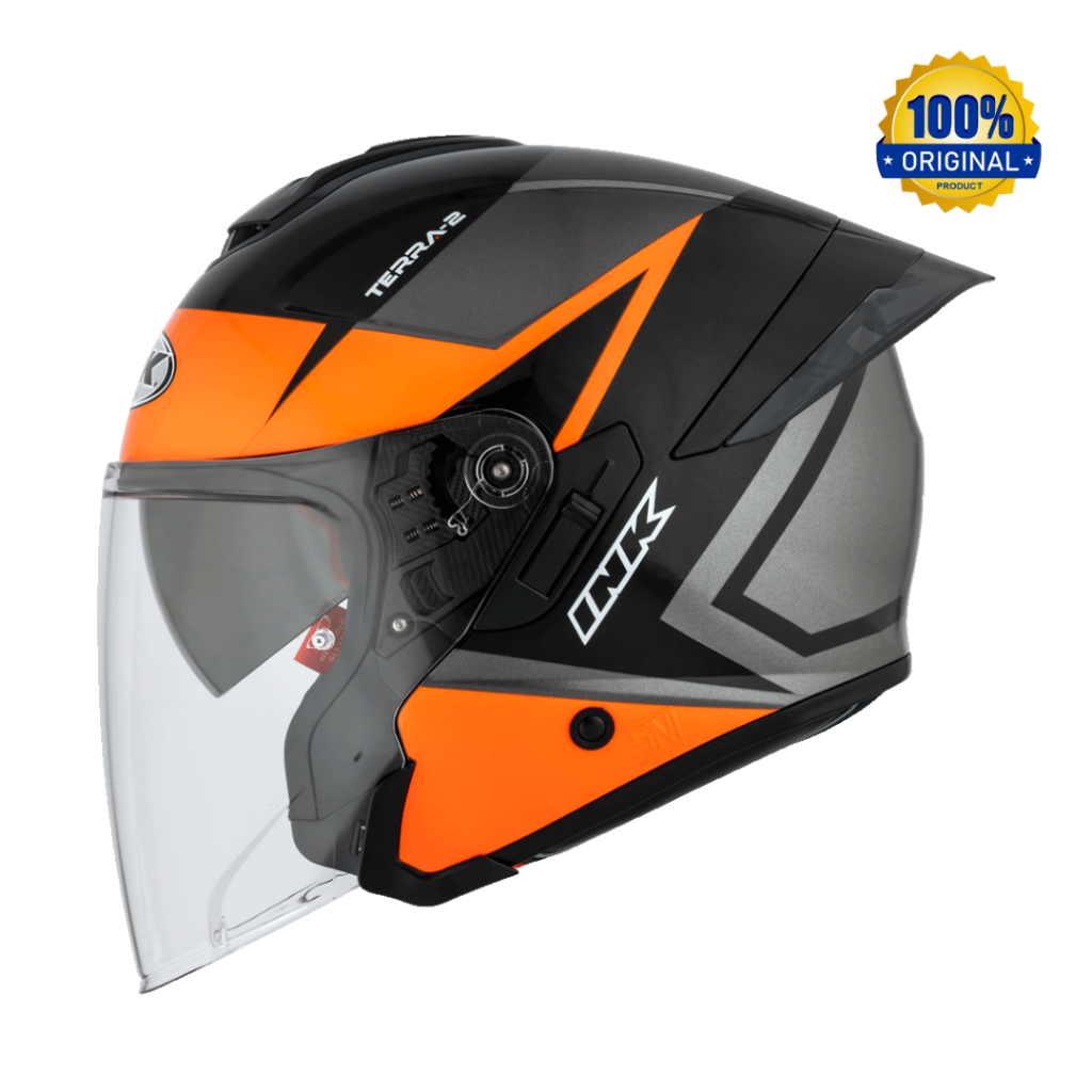 HELM INK TERRA 2 #3 BLACK METALIC/ORANGE FLUO | HELM HALF FACE DOUBLE VISOR | ORIGINAL
