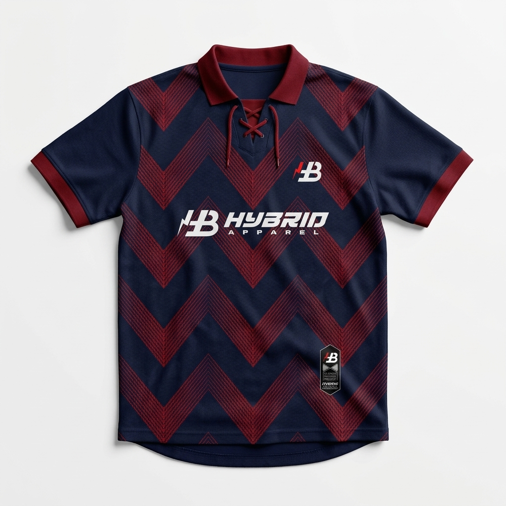 Jersey Olahraga Hybrid Apparel Motif Retro Herringbone Navy Marun - Kaos Futsal Running Tennis Padel
